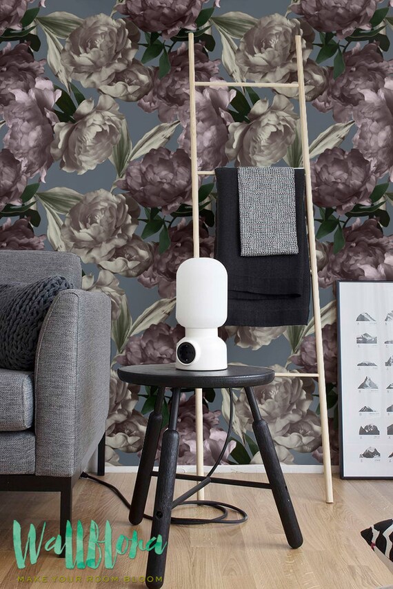 Dark Peony print self adhesive wallpaper Dark Peony peel