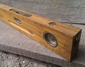 Antique Bulgarian Spirit Level, Primitive Wooden Level Tool 1930 s , Rustic Home Decor, Farmhouse Decor