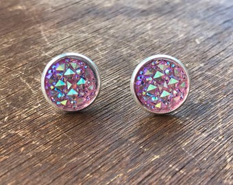 12 mm Pink Sparkly Earrings