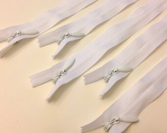 16 Inch invisible zippers in bulk, white, Ten pcs - great for garments and pillow cases, YKK color 501