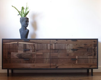 Walnut Patchwork Dresser in Blackened Steel Cabinet