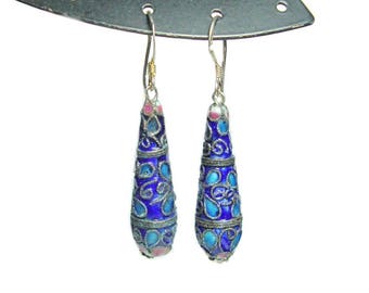cloissonne sterling silver french hook dangle earrings