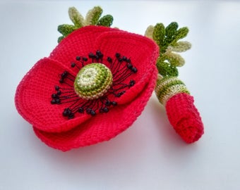 Poppy brooch Crochet flower Cotton organic Red flower brooch Elegant accessory Mothers day Gift Jewellery Poppy Brooch Remembrance Day
