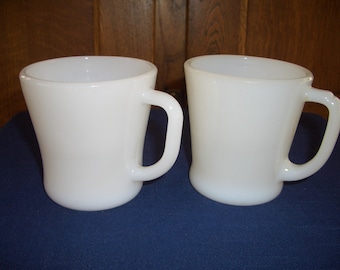 Two Vintage White Mugs...Federal Glass...Anchor Hocking Fire King