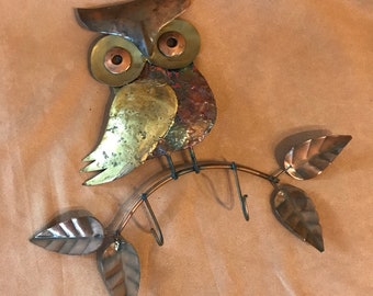 Mixed Metal Vintage Owl Wall Hanging
