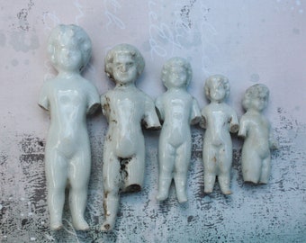 5 Dolls Frozen Charlotte Antique German Broken Different Sizes for Collage and Art Projects