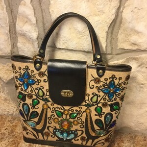 Vintage Enid Collins Bucket Purse, Vintage Collins, Pavan, Jeweled Purse, Peacock Purse, Floral Purse, Designer Purse, Collins Handbag