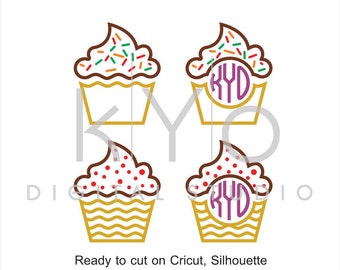 Cupcake SVG files, Cupcake Monogram dxf png eps cut and print files, Cupcakes Sprinkles svg, svg files for Cricut and Silhouette, svg files