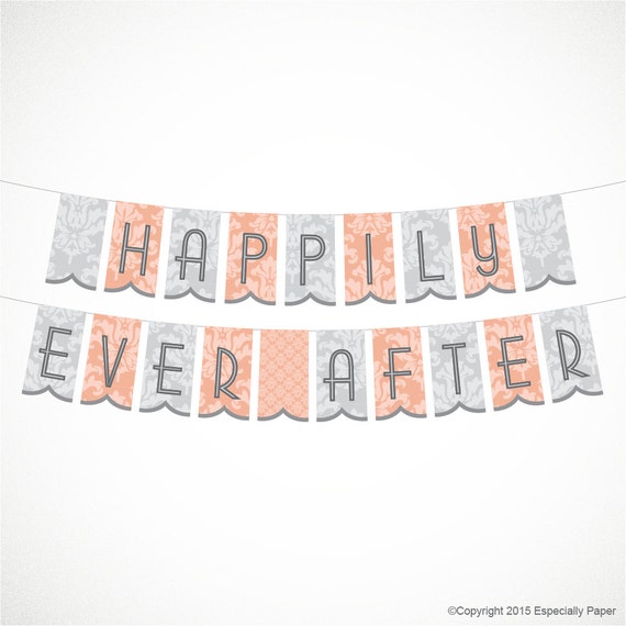 Items similar to Printable Banner, Happily Ever After in Coral &amp; Gray ...