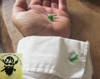 Green sea glass cuff links