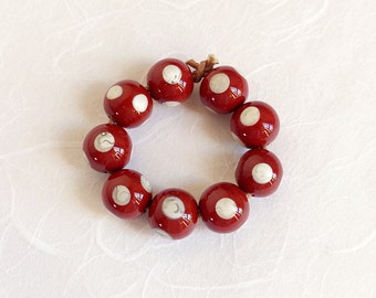 Set glass beads Lampworkperlen handmade lampwork glass beads red brown dots handmade
