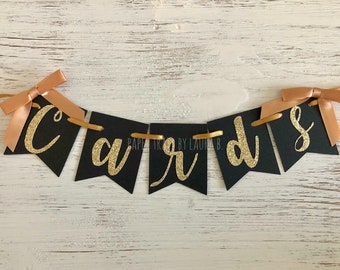 Cards Banner Sign in Black and Gold for Graduation Party. Graduation Party Decorations. Class of 2018. Graduation Cards.