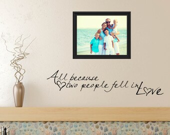 Vinyl Lettering All Because Two People Fell In Love, Vinyl Wall Decal, Vinyl Wall Art, Fell In Love Vinyl Letters 0001