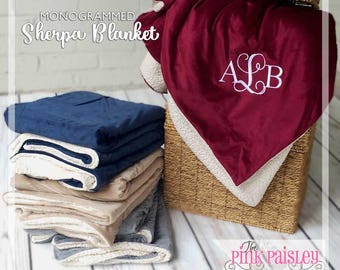 Monogrammed Sherpa Throw Blanket | Personalized Embroidered Throw | Wedding Gift | Couples Gift | Christmas Gift | Home Decor