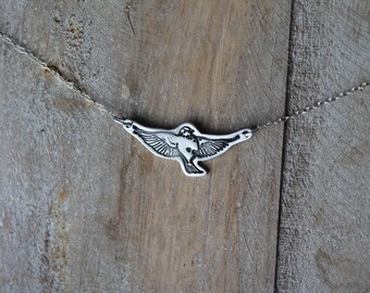 Bird fine silver oxidized necklace