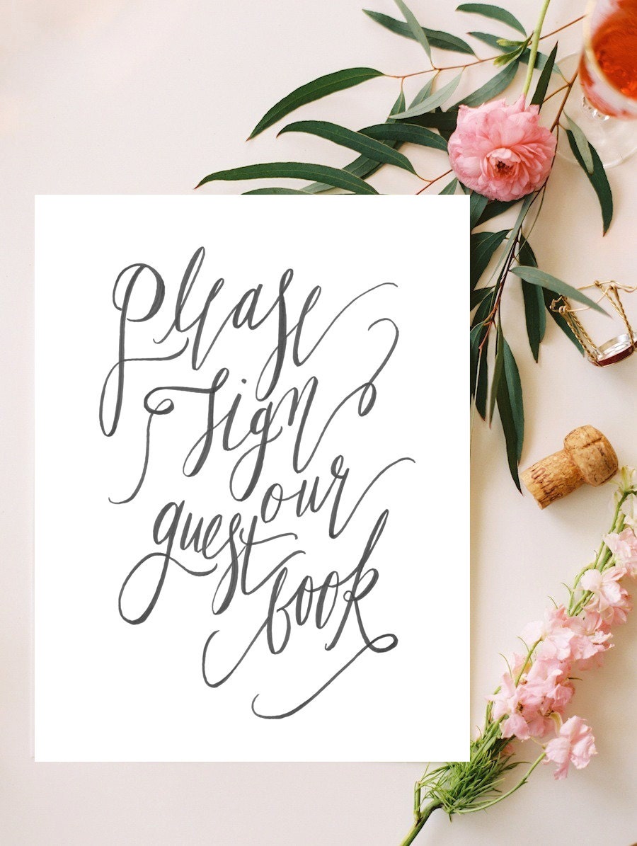 Guest Book Sign Calligraphy Print Instant Download Rustic