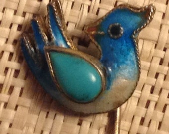 Sale Vintage Two Sided Enamel Bird Stick Pin