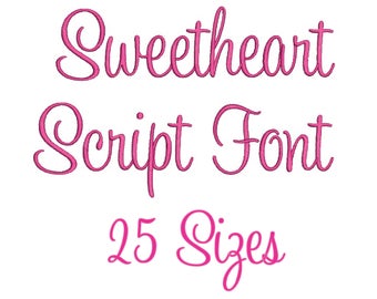 25 Sizes Sweet Heart SweetHeart Script Embroidery Font Design Embroidery Fill Machine Instant Download Digital File END020