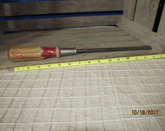 Vintage Large Giant Red Wood Wooden Handle 16" Industrial Screwdriver