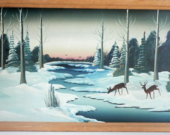 Winter Snow Scene With Deer Painting