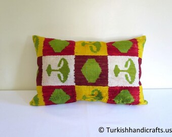 Set of 2 Silk Velvet Pillow Cover, Velvet Ikat Pillow Cover, Silk Uzbek Velvet Pillow Cover, Handmade Silk Velvet Pillow
