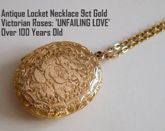 Large Victorian Antique Locket Necklace, Mother's Day Gift, 9ct Rose Gold Locket Pendant, Antique Jewelry, Birthday Anniversary Gift for Wif