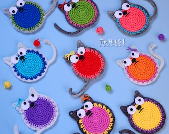 CROCHET PATTERN - Curious Cats - a colorful cat pattern, crochet cat applique, ornament pattern, cat coaster pattern - Instant PDF Download