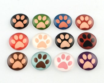 20 Assorted Glass Paw Print Cabochons | 12 mm Paw Prints