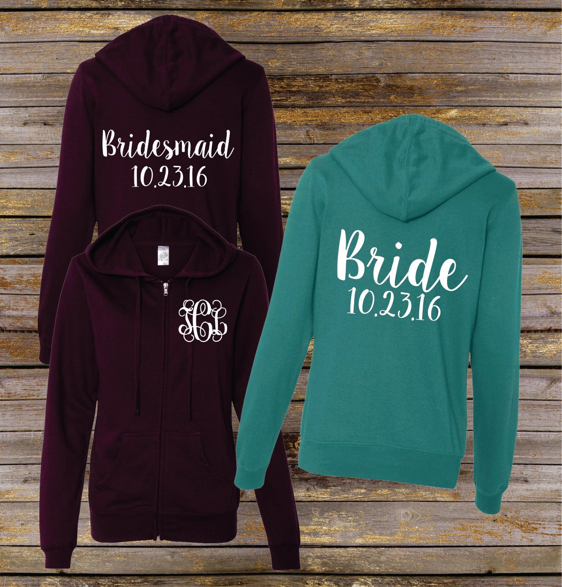 Monogram Hoodie Bridal Party Sweatshirt Bridesmaid Full Zip