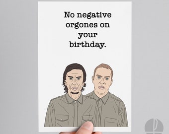 Peep Show | Super Hans | Jeremy Usbourne | Birthday card | Greetings card | No negative orgones on your birthday