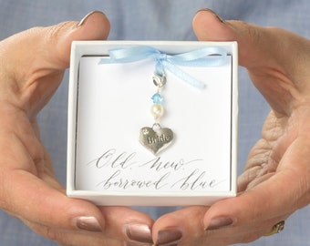 something blue brides heart charm, wedding memento, gift for bride, something blue gift, something blue wedding gift, brides gift