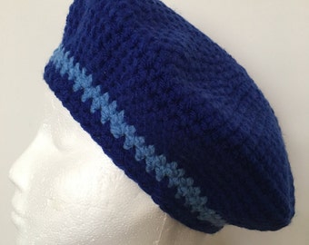 Colbalt blue hand crochet Beret/tam Available to ship.