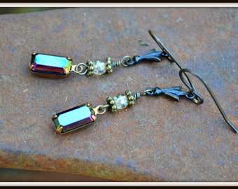 Aurora Borealis Earrings sparkling vintage glass earrings