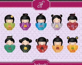 Kokeshi - Instant Download + Printable Japanesse Doll Clipart