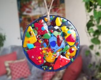 Multi Colored Fused Glass Circle Suncatcher Handmade