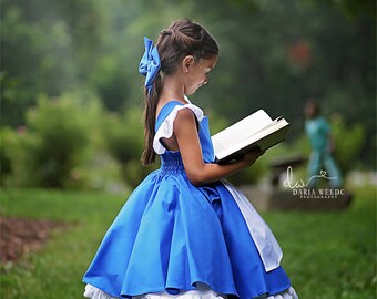 Belle Everyday Blue Provincial Dress with built in underskirt