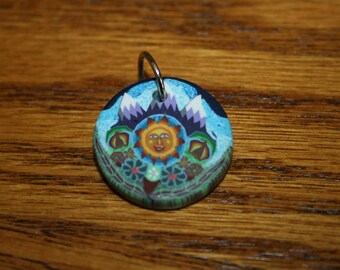 Sun and Purple Mountains Polymer Clay Pendant