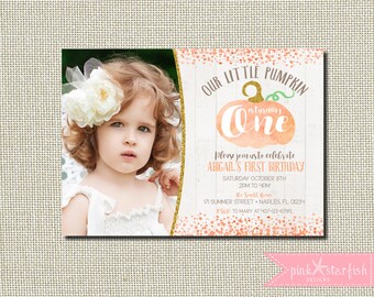 Pumpkin Birthday Invitation, Pumpkin Birthday, Pumpkin Invitation, Our Little Pumpkin, First Birthday Invitation, Halloween Birthday, Glam