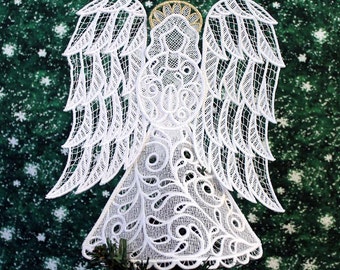 Victorian Lace Angel Tree Topper with Gold Halo