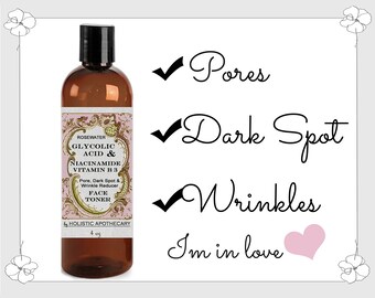Glycolic Acid, Niacinamide Vitamin B3, Skin Brightening, Skin Balancing Pore-Reducing Toner, Age Spots, Wrinkles, and Pores 4 FL OZ