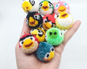 Angry Bird Pom Pom Keychain, Pom Pom Keyring, Cute Keychain, Gift for Her, Fluffy Pom Pom Keychain, Angry Bird, Lovely, Unique Keychain