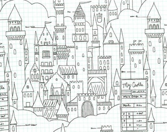 Magic by Sarah Jane for Michael Miller - Castle Plans - White - DC 7196 - 1/2 Yard Cotton Quilt Fabric 716