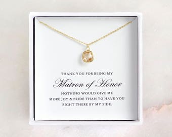 Matron of Honor Gift - Gold Glass Necklace, Matron of Honor Necklace/ Matron of Honor Gifts/ Wedding Day Matron of Honor Thank You Gift
