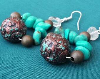 The connection - Magnesite turquoise and bronze earrings