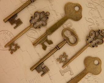 12 skeleton keys bronze old keys wholesale jewlery supply wedding favors home decor steampunk bulk skeleton keys craft supplies metal charms