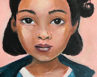 Clementine, a young girl with curls painted from a 1940's photobooth picture.