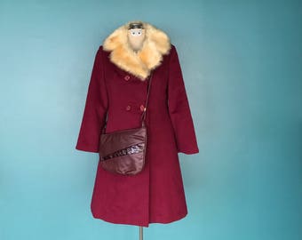 Burgundy Wool Coat, Penny Lane Fur Trim Coat, Maroon Red Coat, Vintage 70s Coat, Wool Winter Coat, Vintage Wool Coat, TaraLynEvansStudio