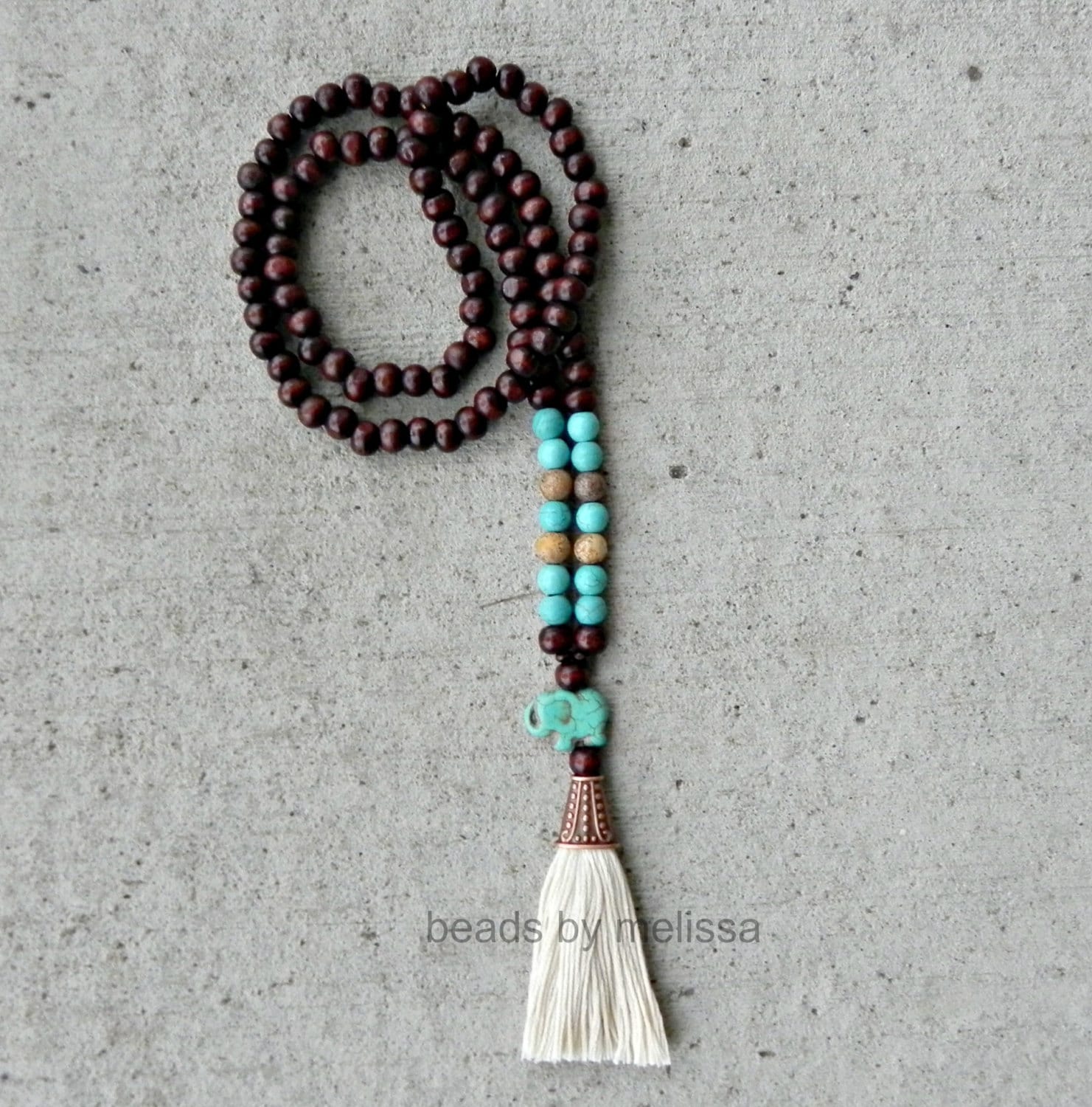 Wood 108 Mala Beads With Elephant And Handmade Tassel