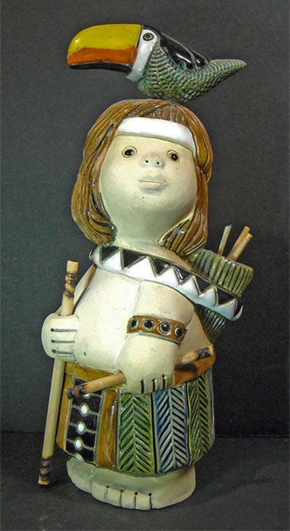 Rare Vintage Young Hunter Boy with Toucan on Head - Artesania rinconada