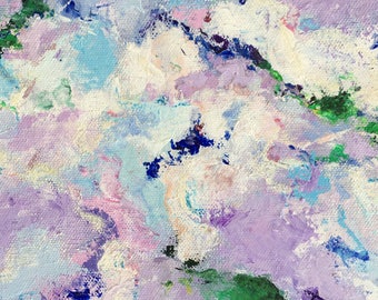 original artwork mixed media abstract painting on canvas purple acrylic and oil pastel